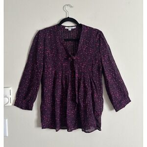 Boden‎ Starry Night Top Pintuck V Neck Size US 4 Small Purple Pink Star Casual